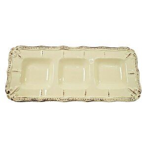 Fleur de Lis 3 Section Candy or Serving Dish 14 inch Beige New